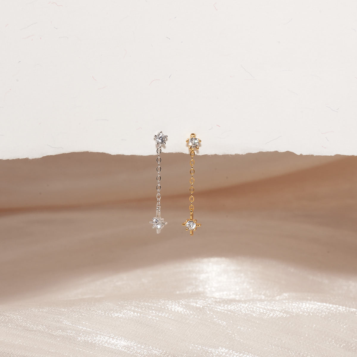 Crystal Star Chain Dangle Earrings in Gold