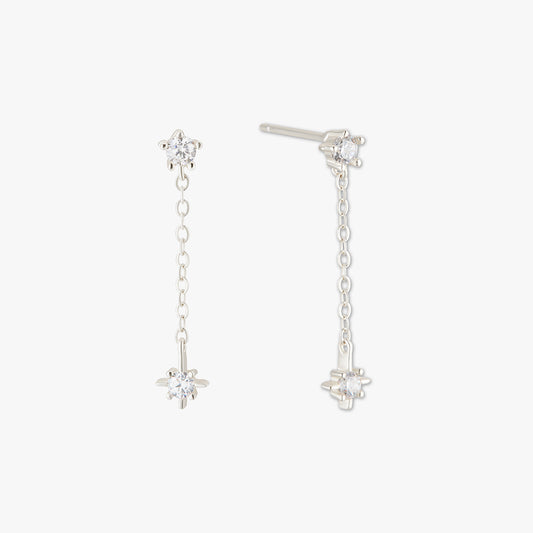 Crystal Star Chain Dangle Earrings in Silver