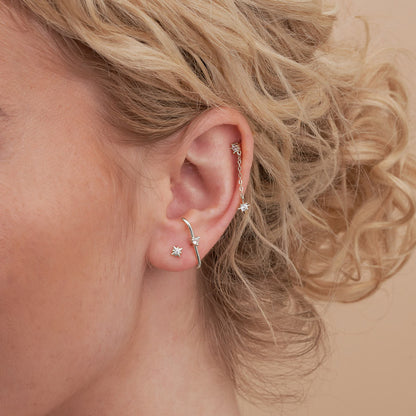 Crystal Star Chain Dangle Earrings in Silver