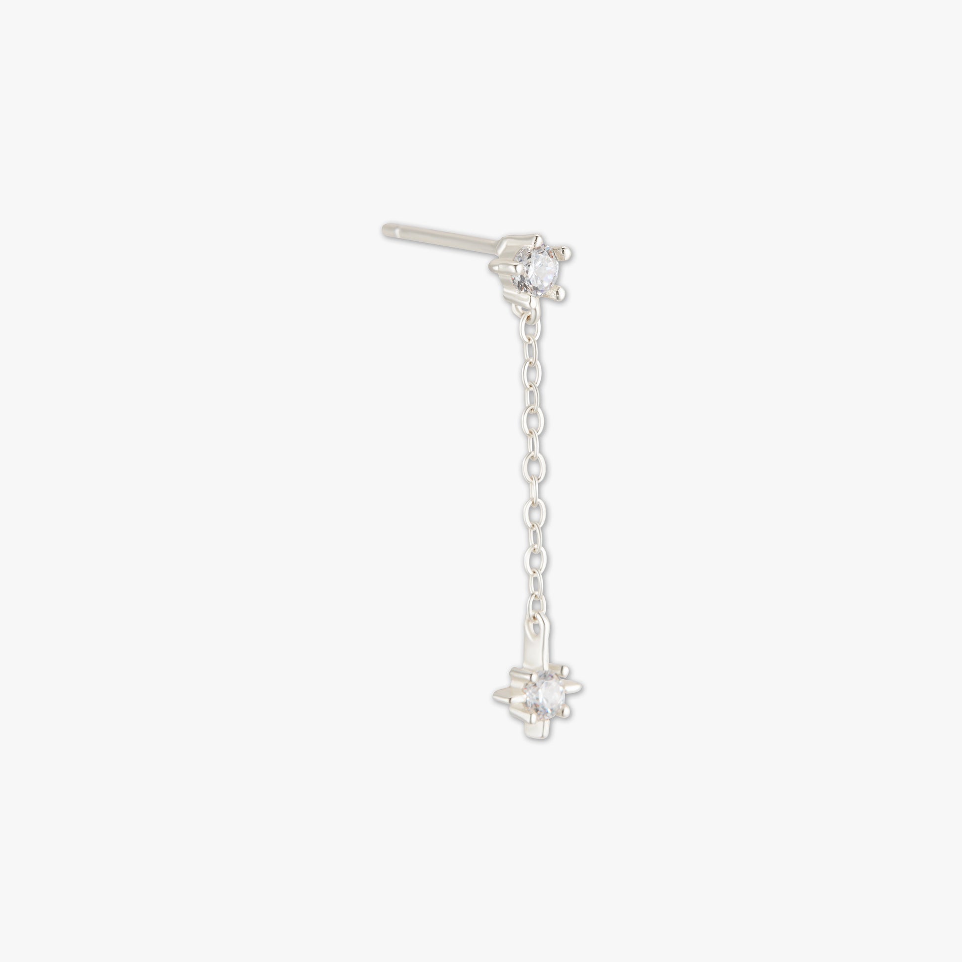 Crystal Star Chain Dangle Stud in Silver