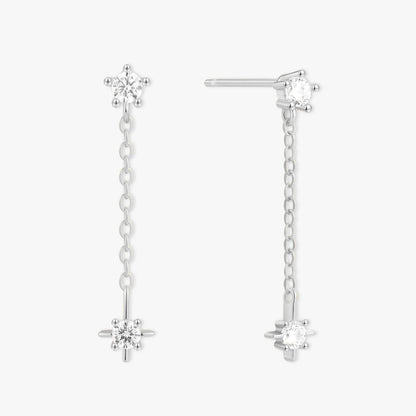 Crystal Star Chain Earrings in Silver