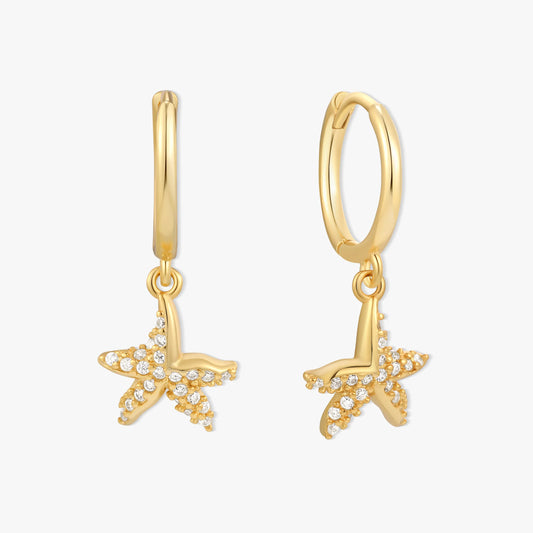 Crystal Starfish Dangle Earrings in Gold | LÉA Jewels