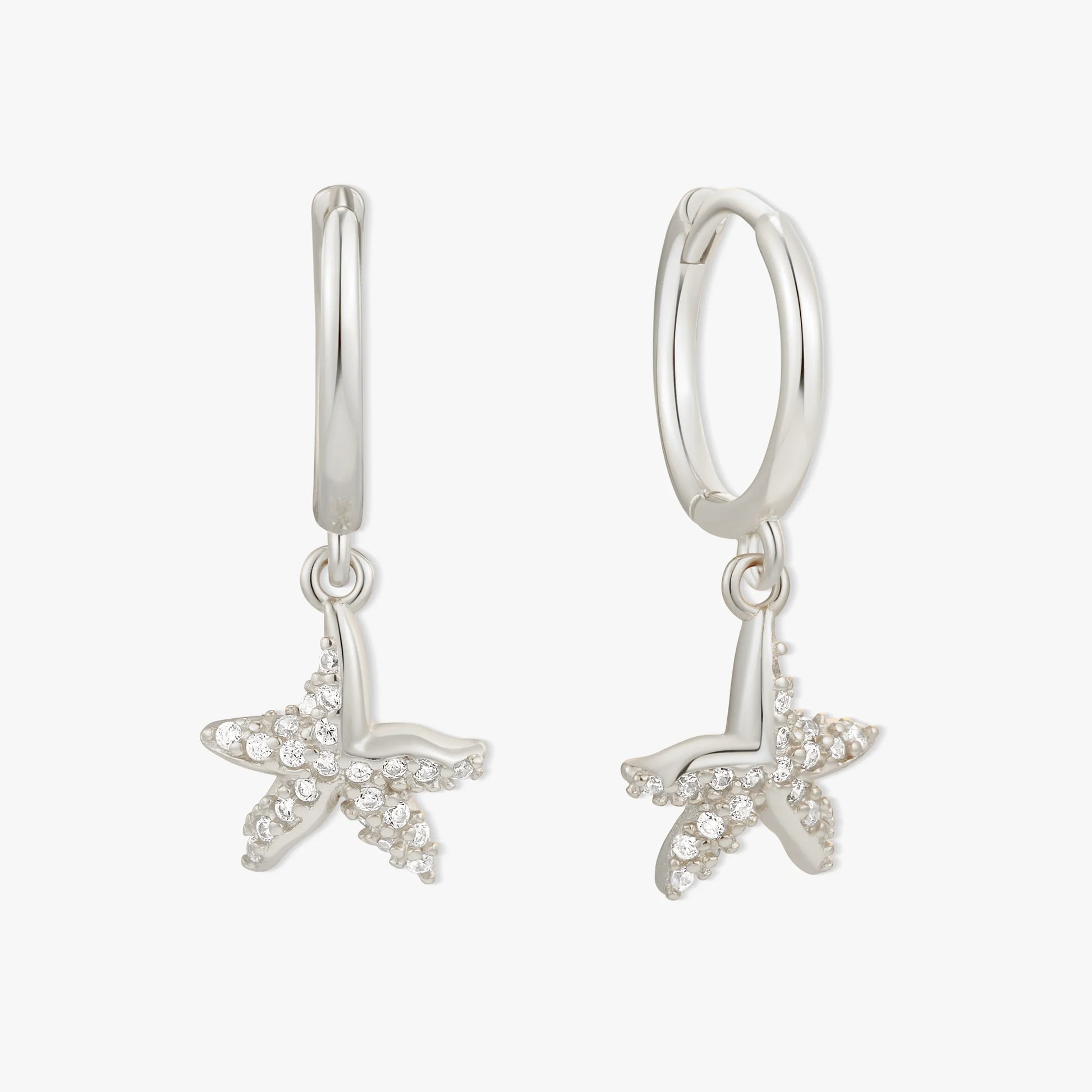 Crystal Starfish Dangle Earrings in Silver | LÉA Jewels