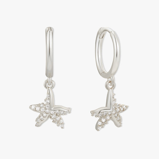 Crystal Starfish Dangle Earrings in Silver | LÉA Jewels