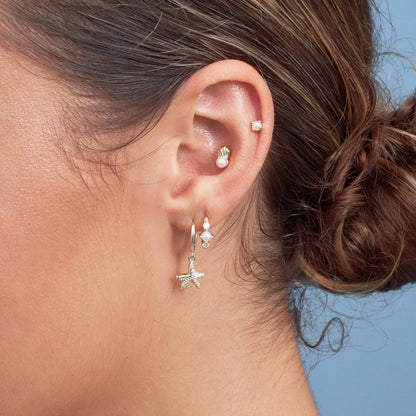 Crystal Starfish Dangle Earrings in Silver | LÉA Jewels