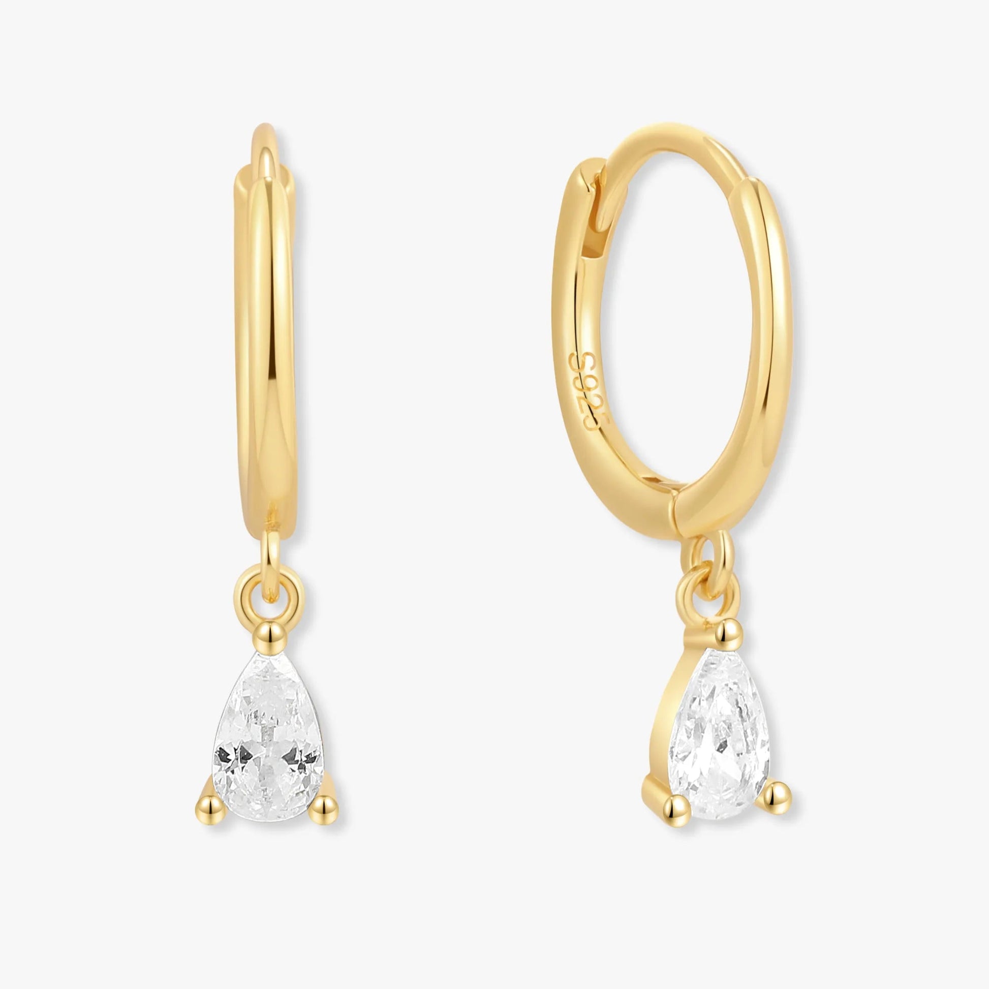 Crystal Teardrop Dangle Hoops in Gold
