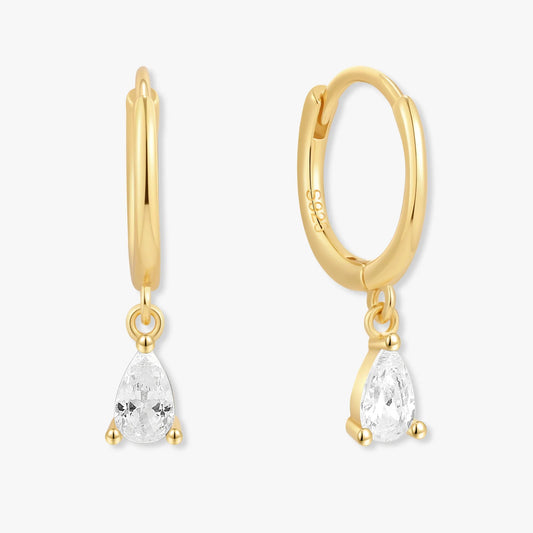 Crystal Teardrop Dangle Hoops in Gold