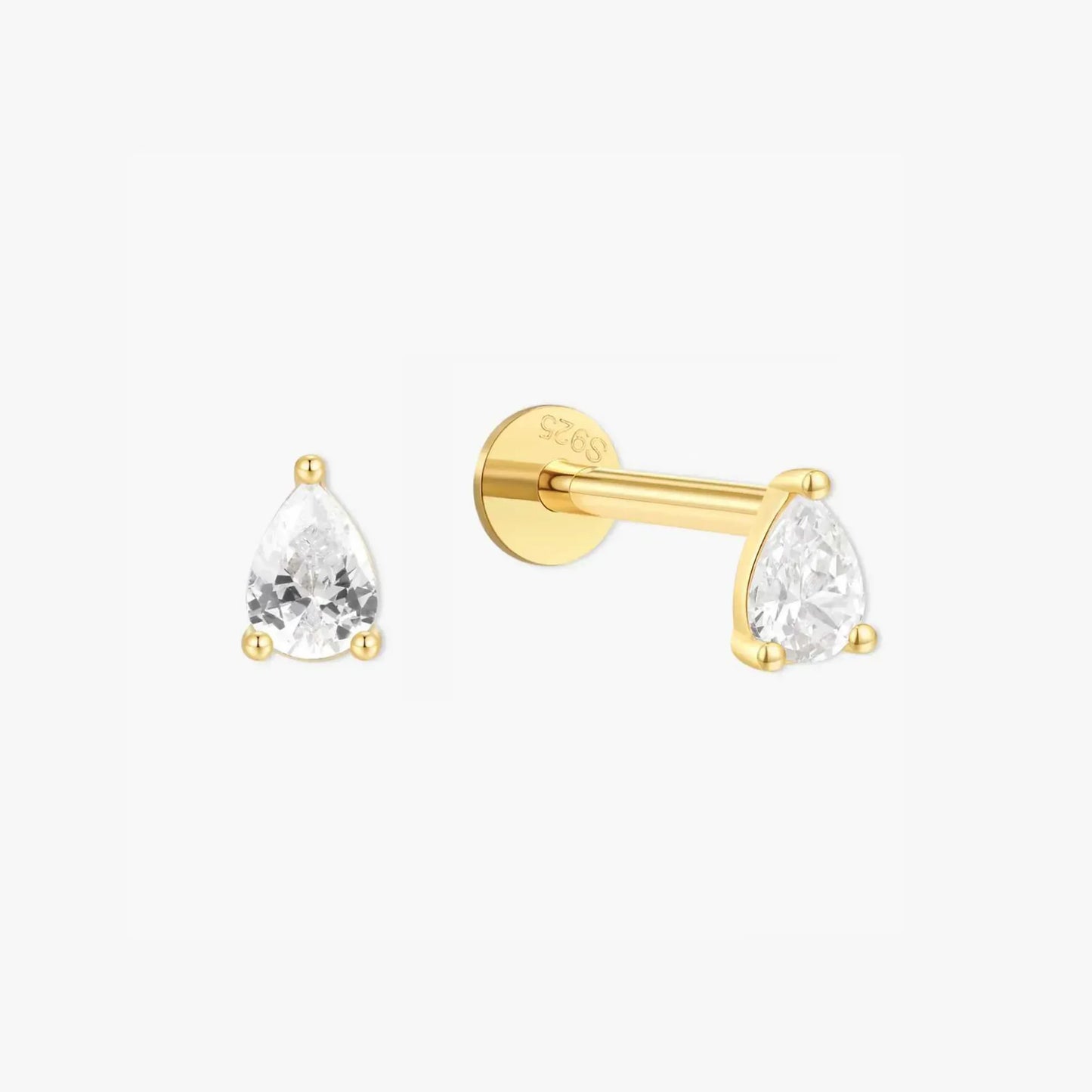 Crystal Teardrop Flat Back Studs In Gold