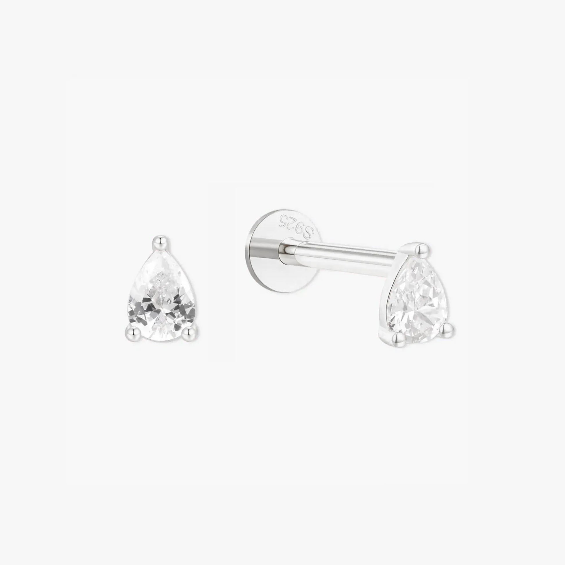 Crystal Teardrop Flatback Studs In Silver