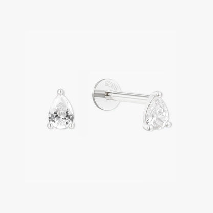 Crystal Teardrop Flatback Studs In Silver