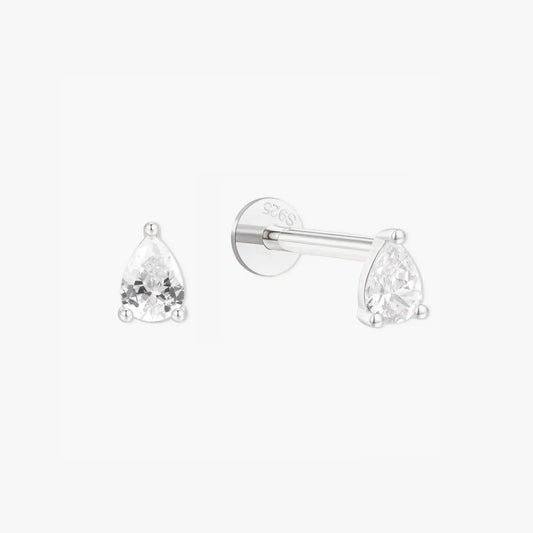 Crystal Teardrop Flatback Studs In Silver