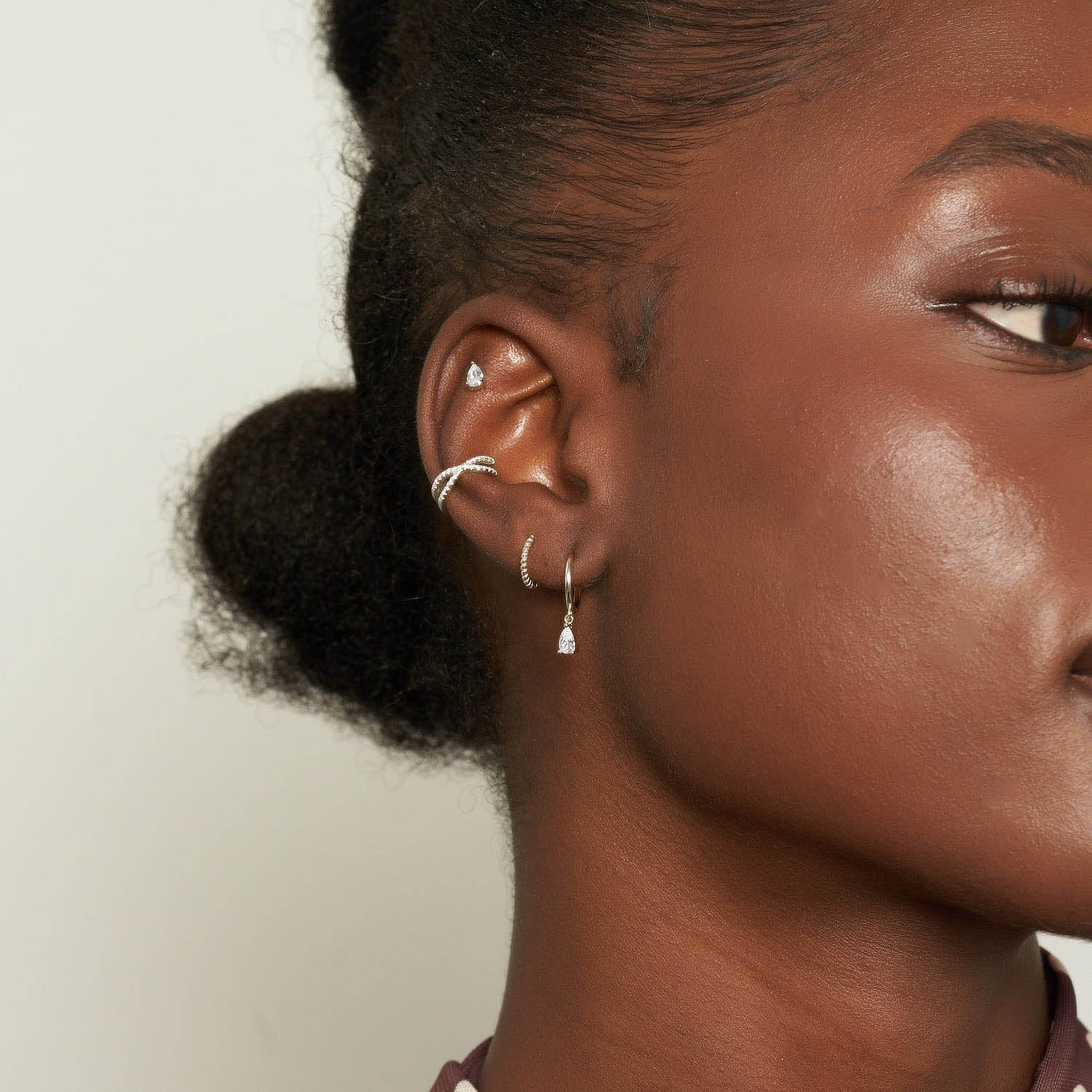 Crystal Teardrop Flatback Studs In Silver