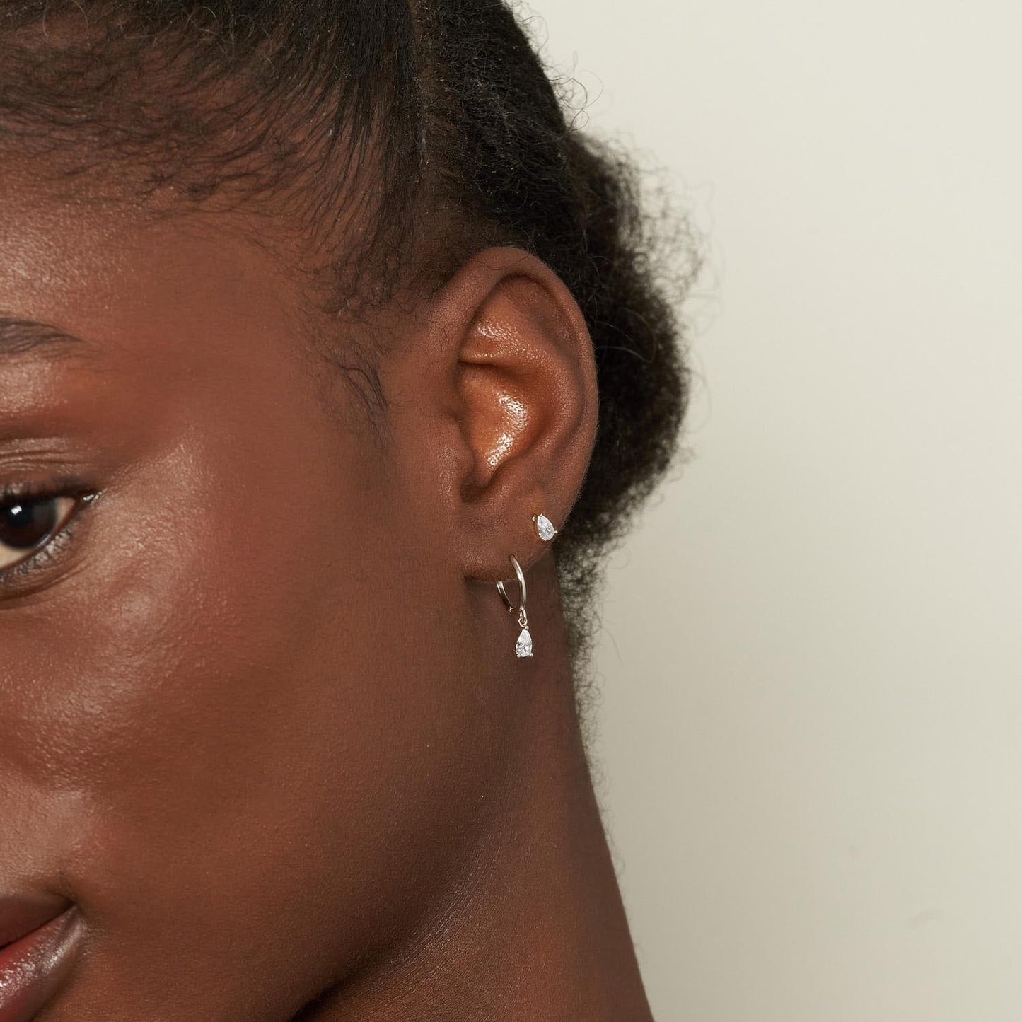 Crystal Teardrop Flatback Studs In Silver