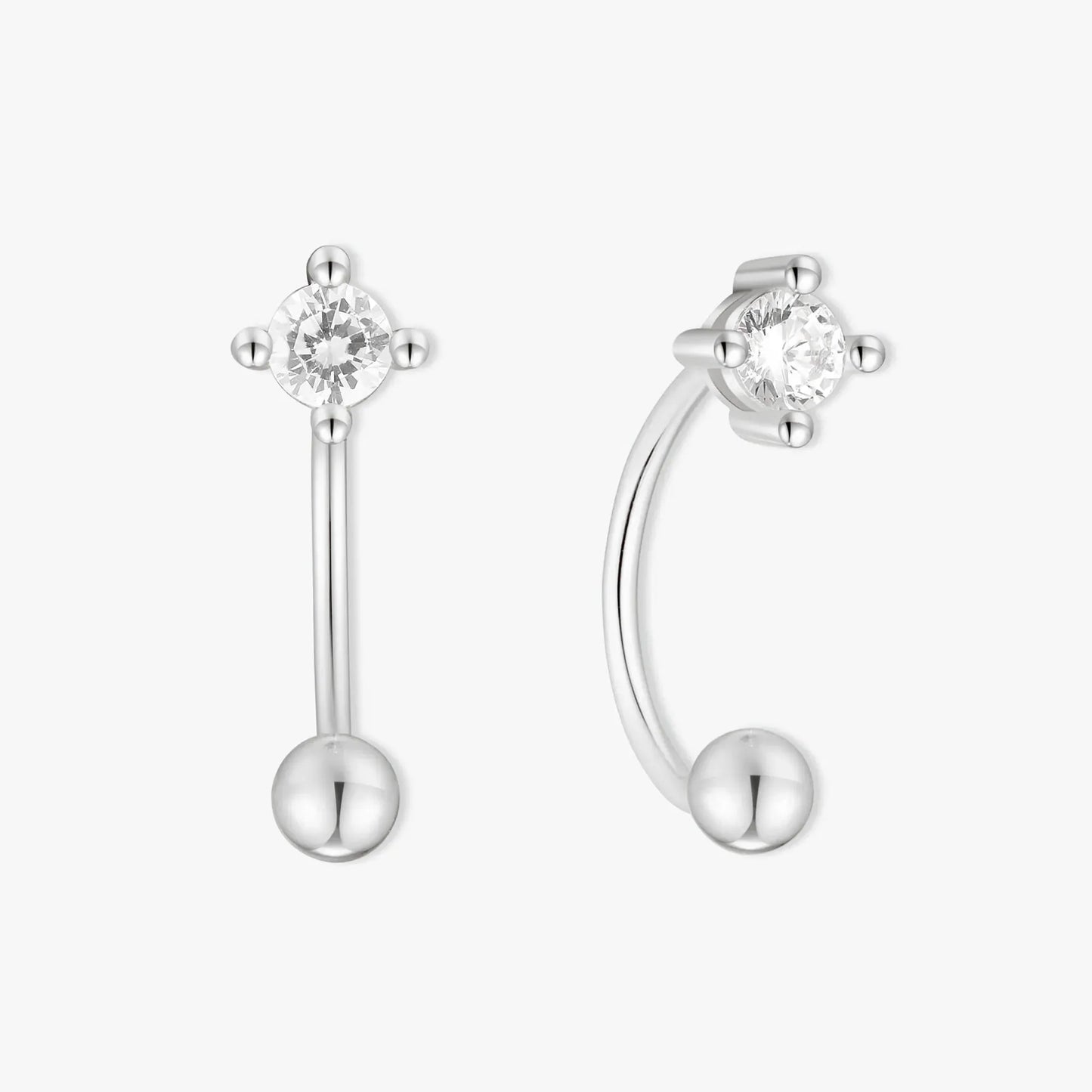 Crystal U Hoop Barbell Earrings In Silver