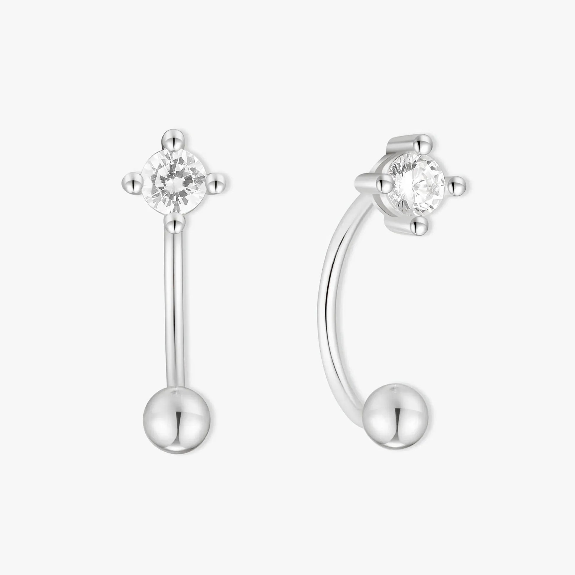 Crystal U Hoop Barbell Earrings In Silver