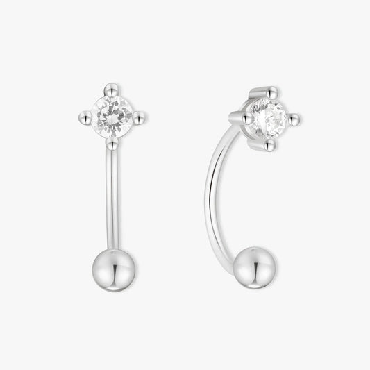 Crystal U Hoop Barbell Earrings In Silver