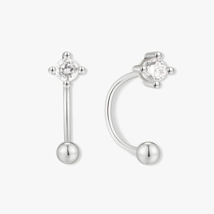 Crystal U Hoop Barbell Earrings In Silver