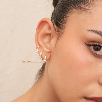 Crystal Wavy Hoop Earrings In Silver