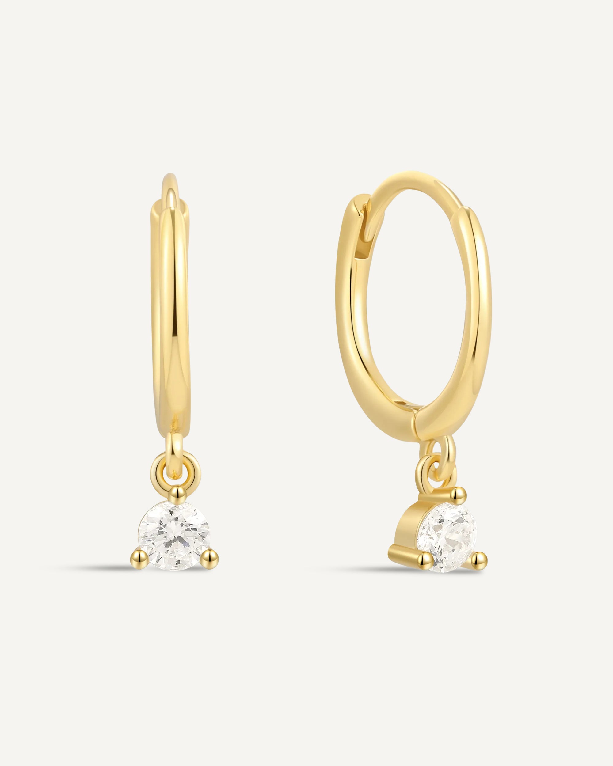 Round Gem Dangle Hoops in Gold