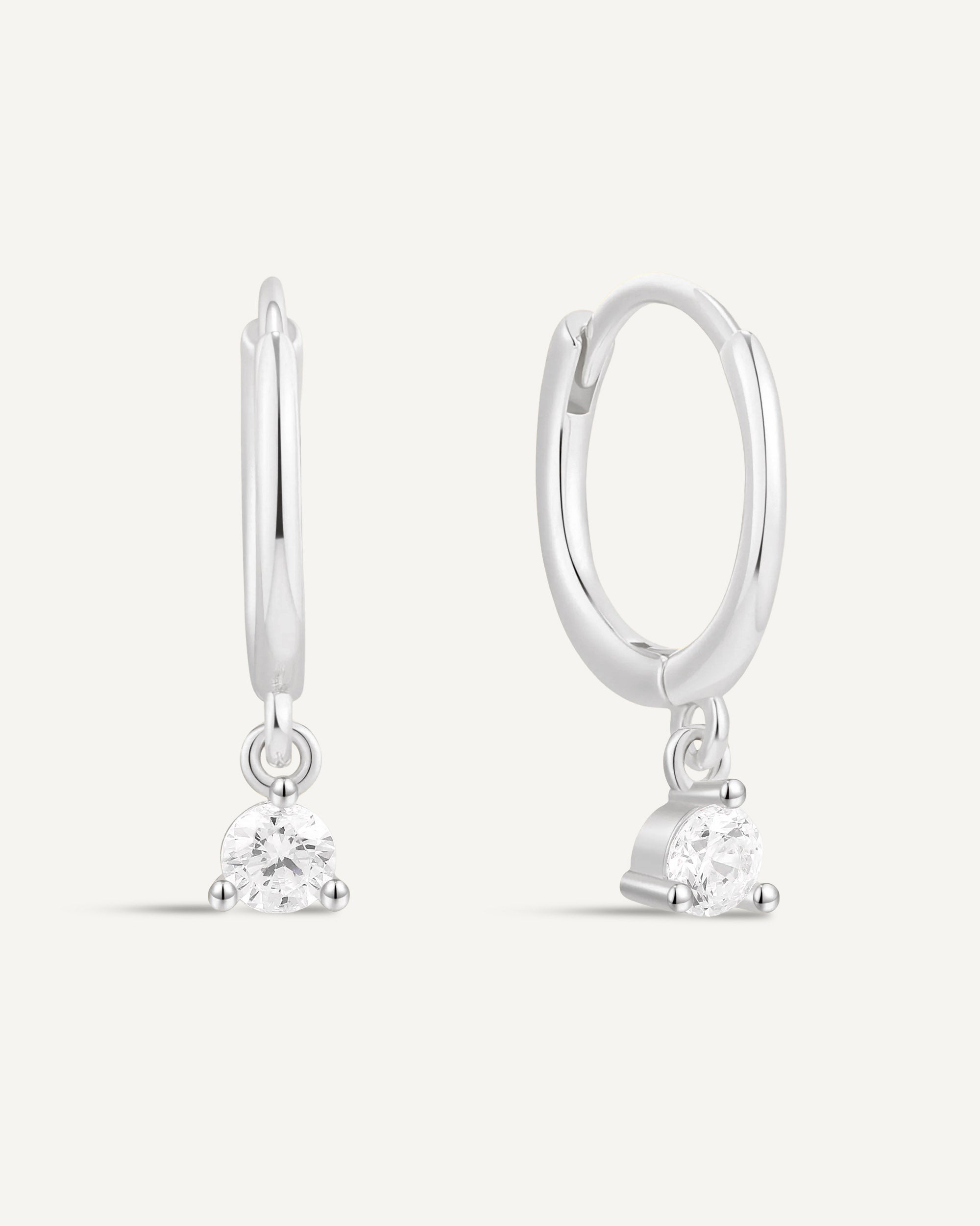 Round Gem Dangle Hoops in Silver