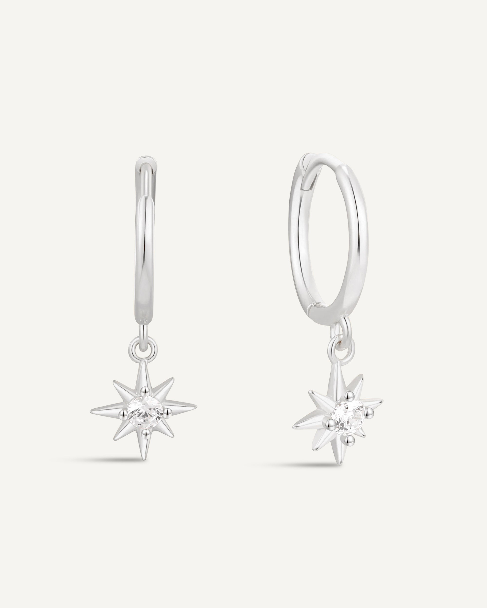 Starburst Dangle Hoops in Silver