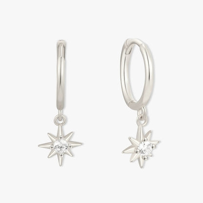 Starburst Dangle Hoops in Silver