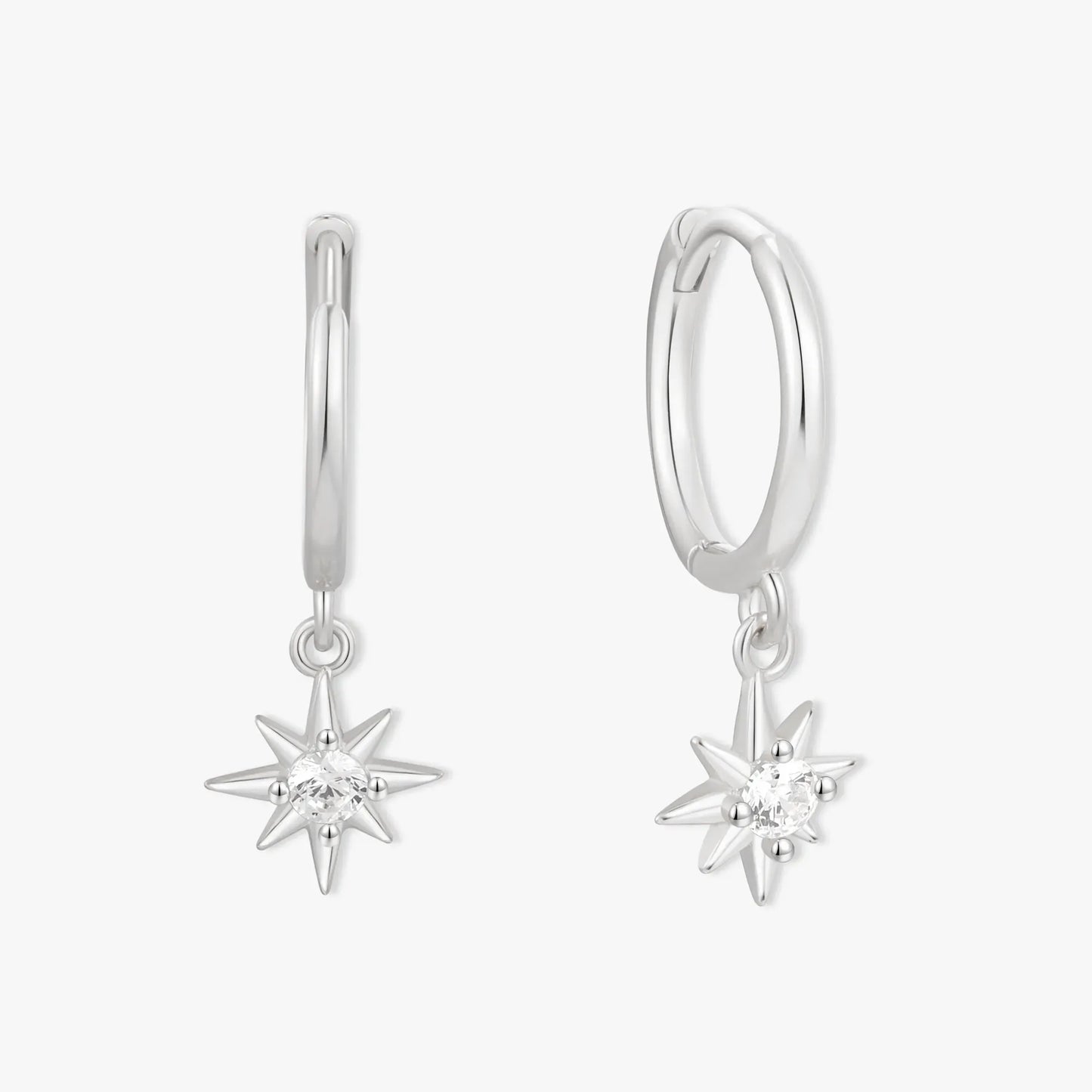 Starburst Dangle Hoops in Silver
