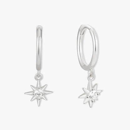 Starburst Dangle Hoops in Silver