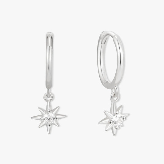 Starburst Dangle Hoops in Silver