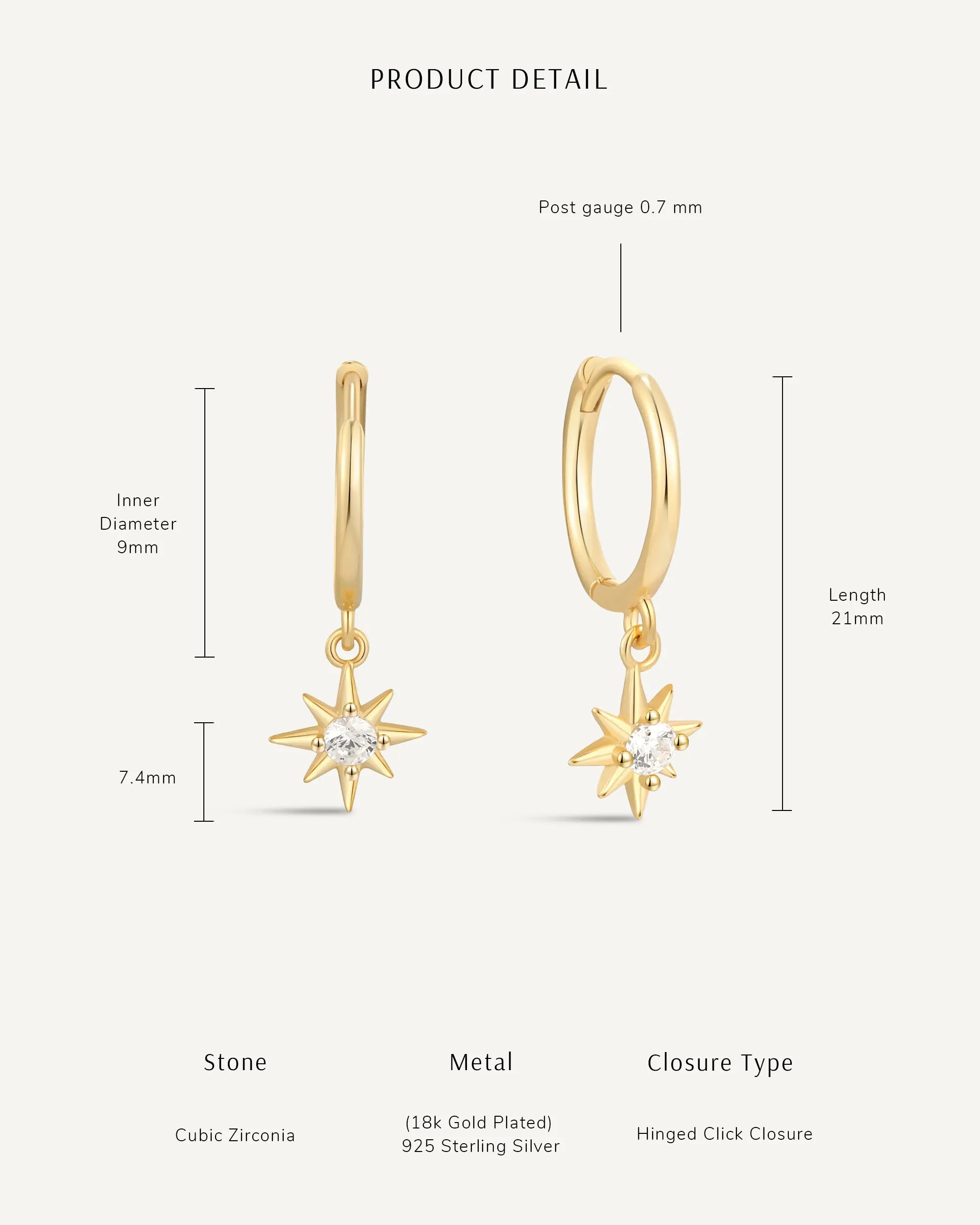 Starburst Dangle Hoops in Gold