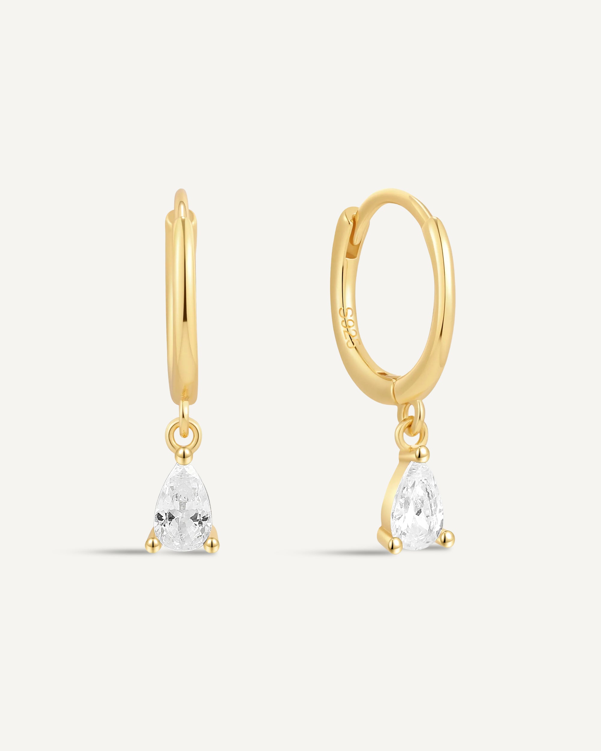 Crystal Teardrop Dangle Hoops in Gold
