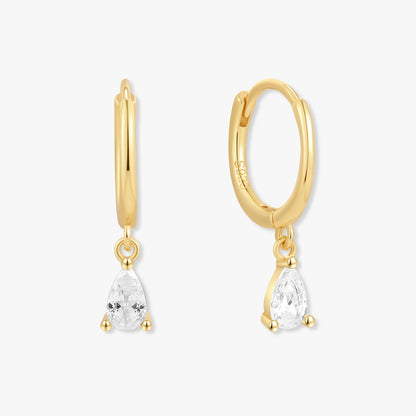 Crystal Teardrop Dangle Hoops in Gold