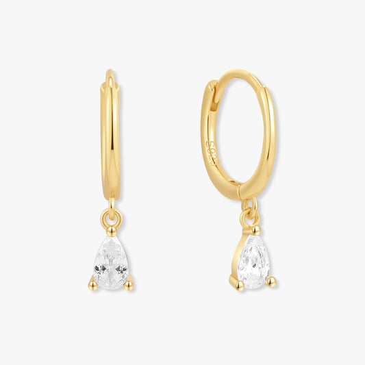 Crystal Teardrop Dangle Hoops in Gold
