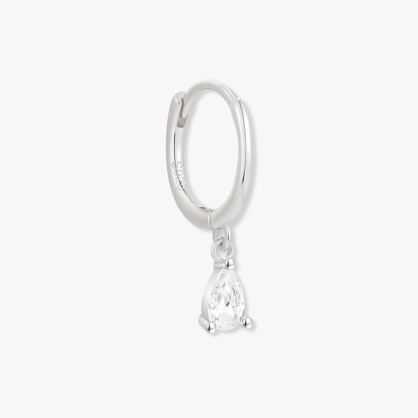 Crystal Teardrop Dangle Hoops in Silver