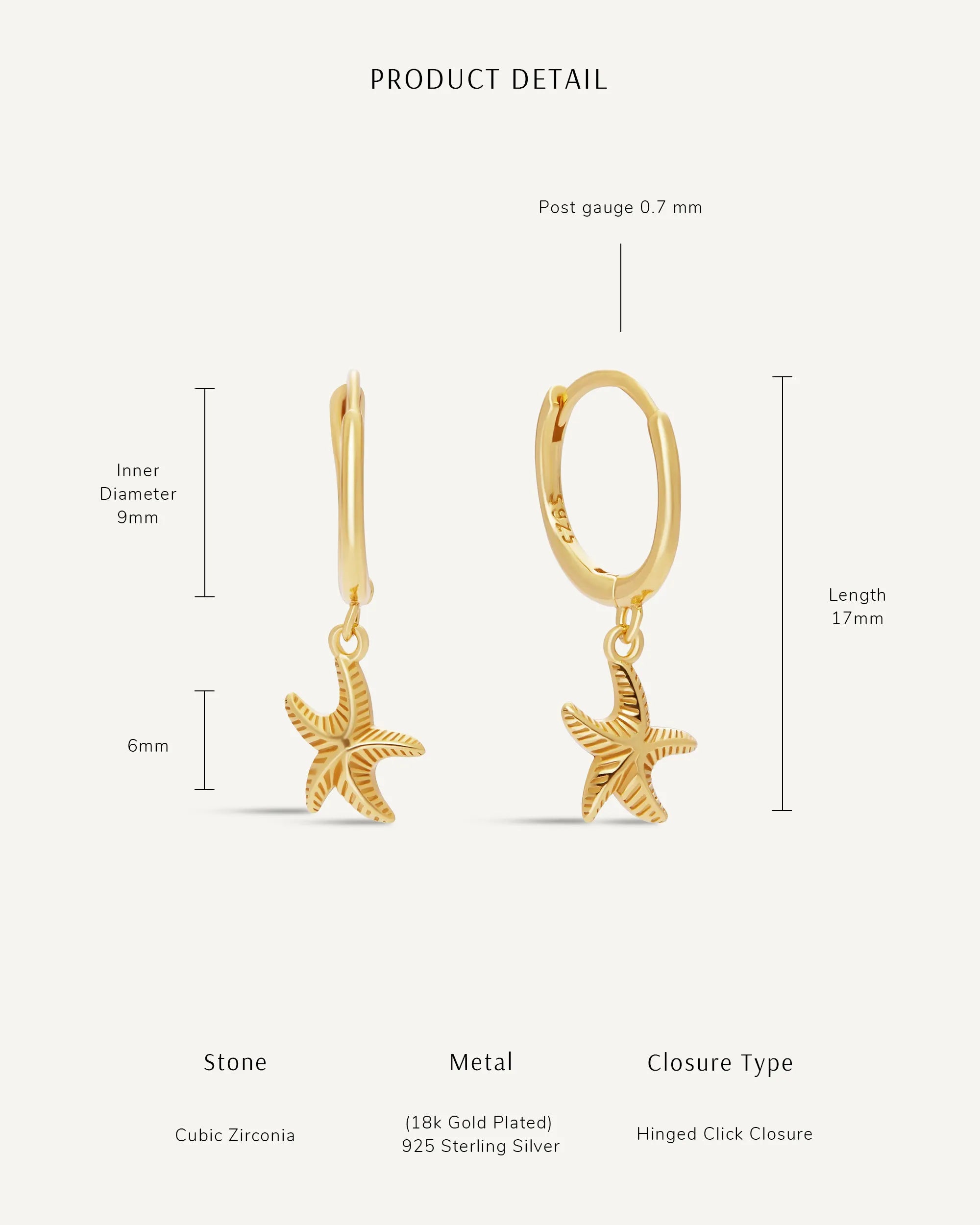 Starfish Dangle Hoop Earrings in Silver