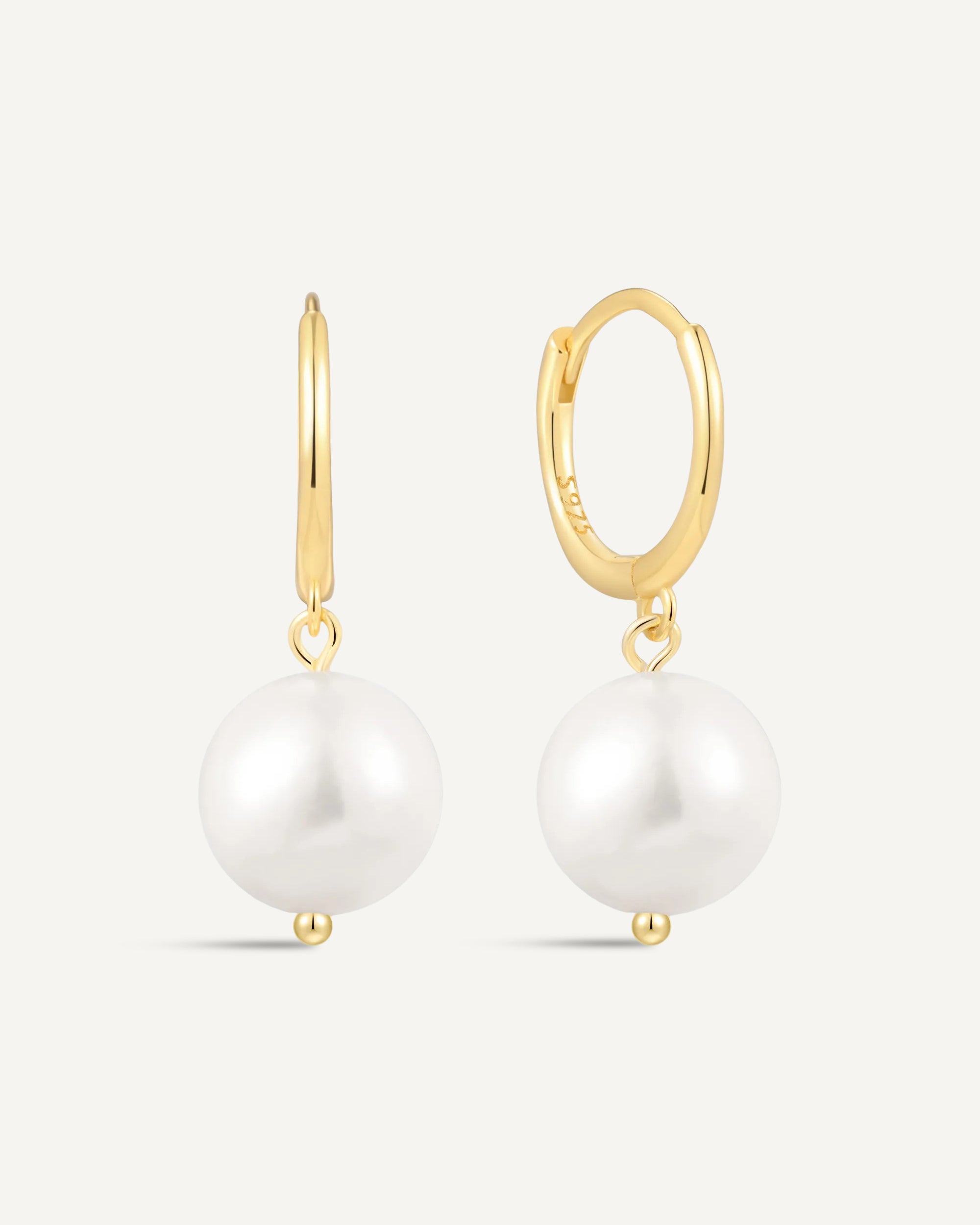 Freshwater Pearl Dangle Hoops in Gold