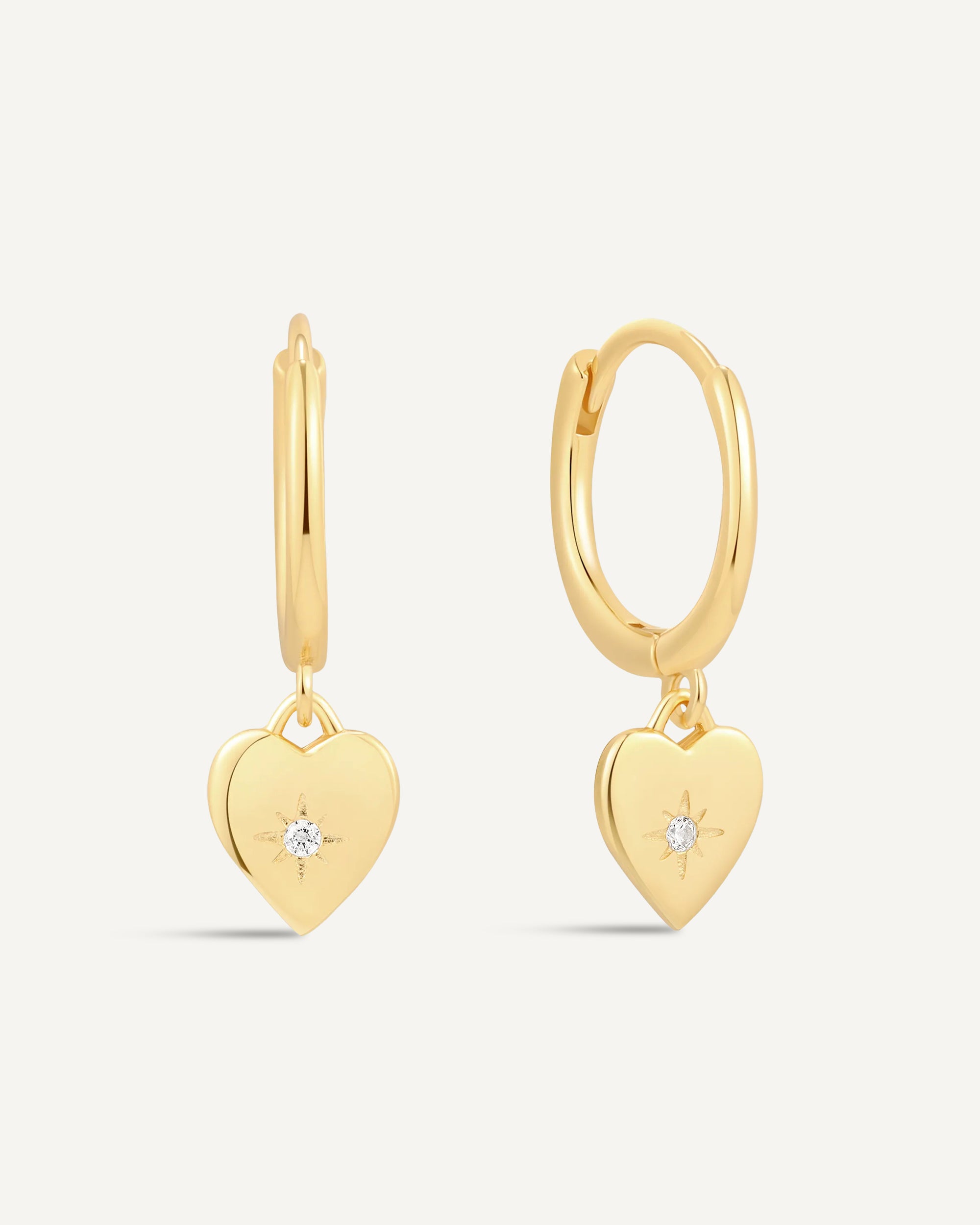 Heart Charm Dangle Earrings in Gold