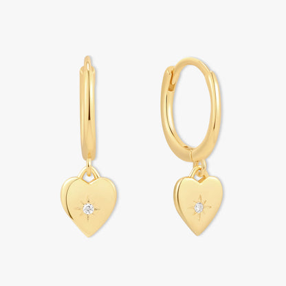 Heart Charm Dangle Earrings in Gold