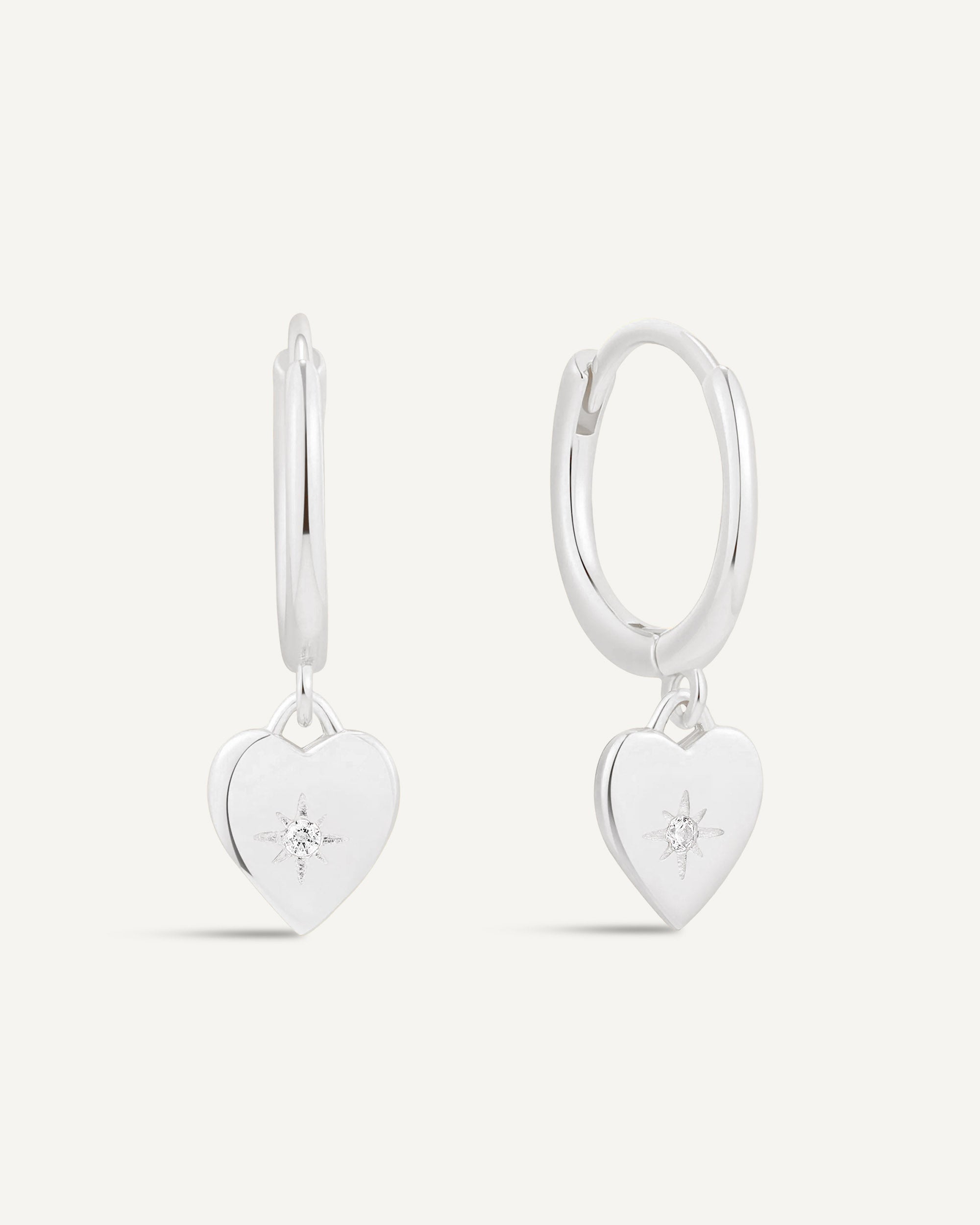 Heart Charm Dangle Earrings in Silver
