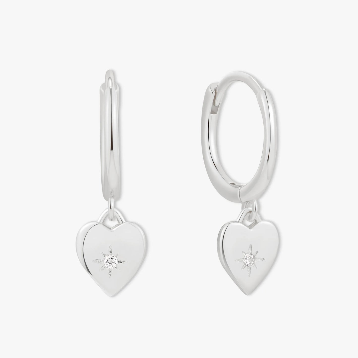 Heart Charm Dangle Earrings in Silver