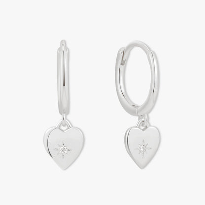 Heart Charm Dangle Earrings in Silver
