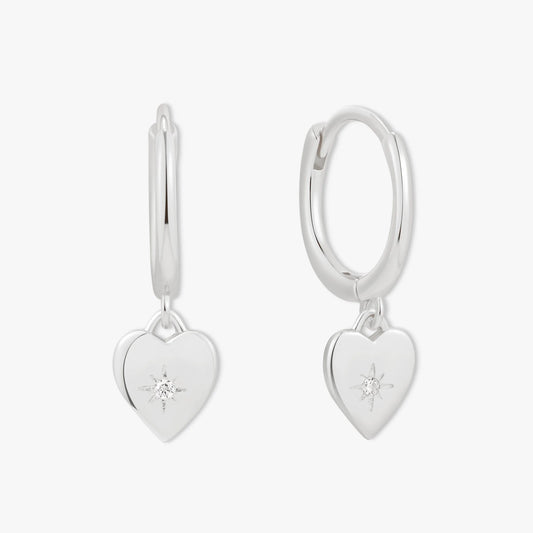 Heart Charm Dangle Earrings in Silver