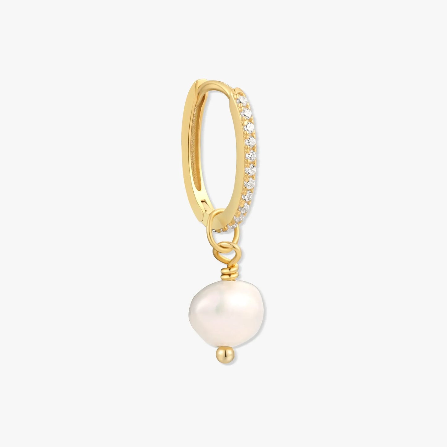 Pearl Dangle Crystal Hoops in Gold
