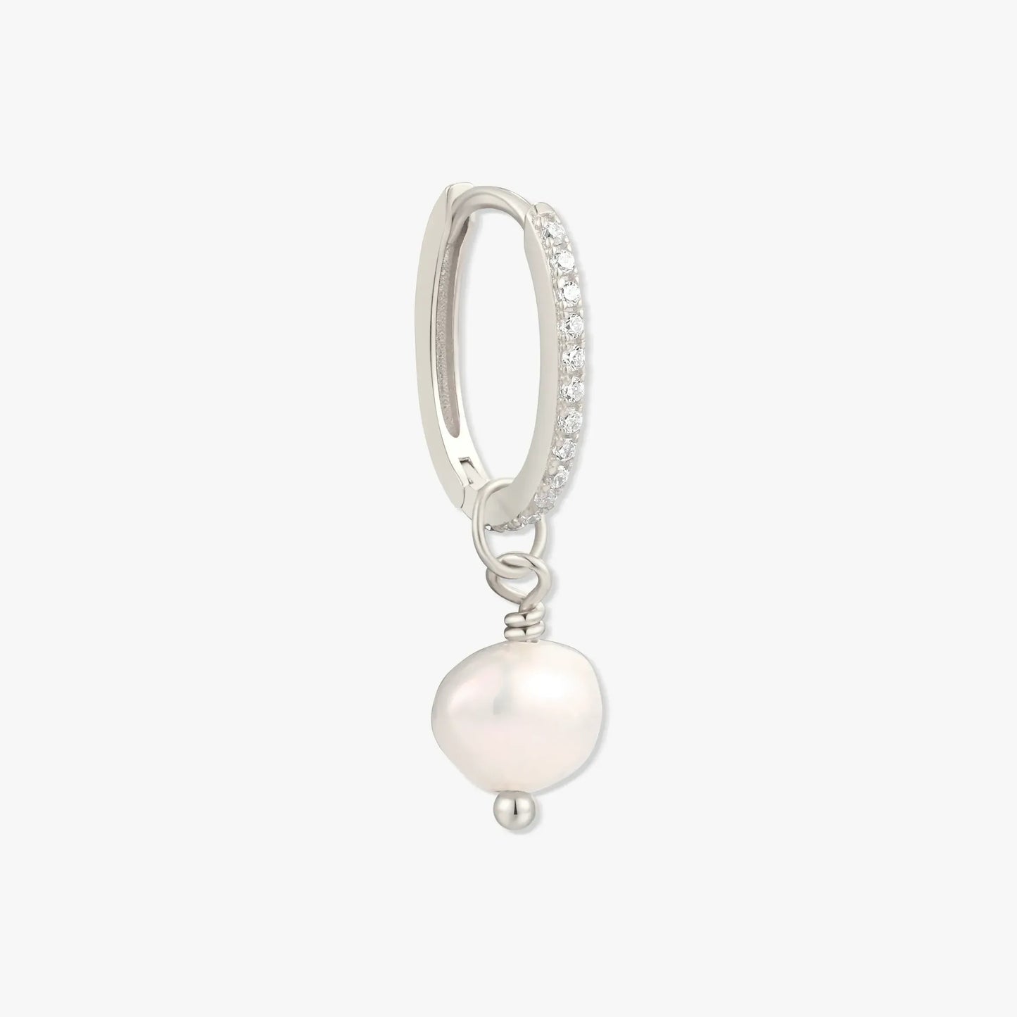 Pearl Dangle Crystal Hoops in Silver