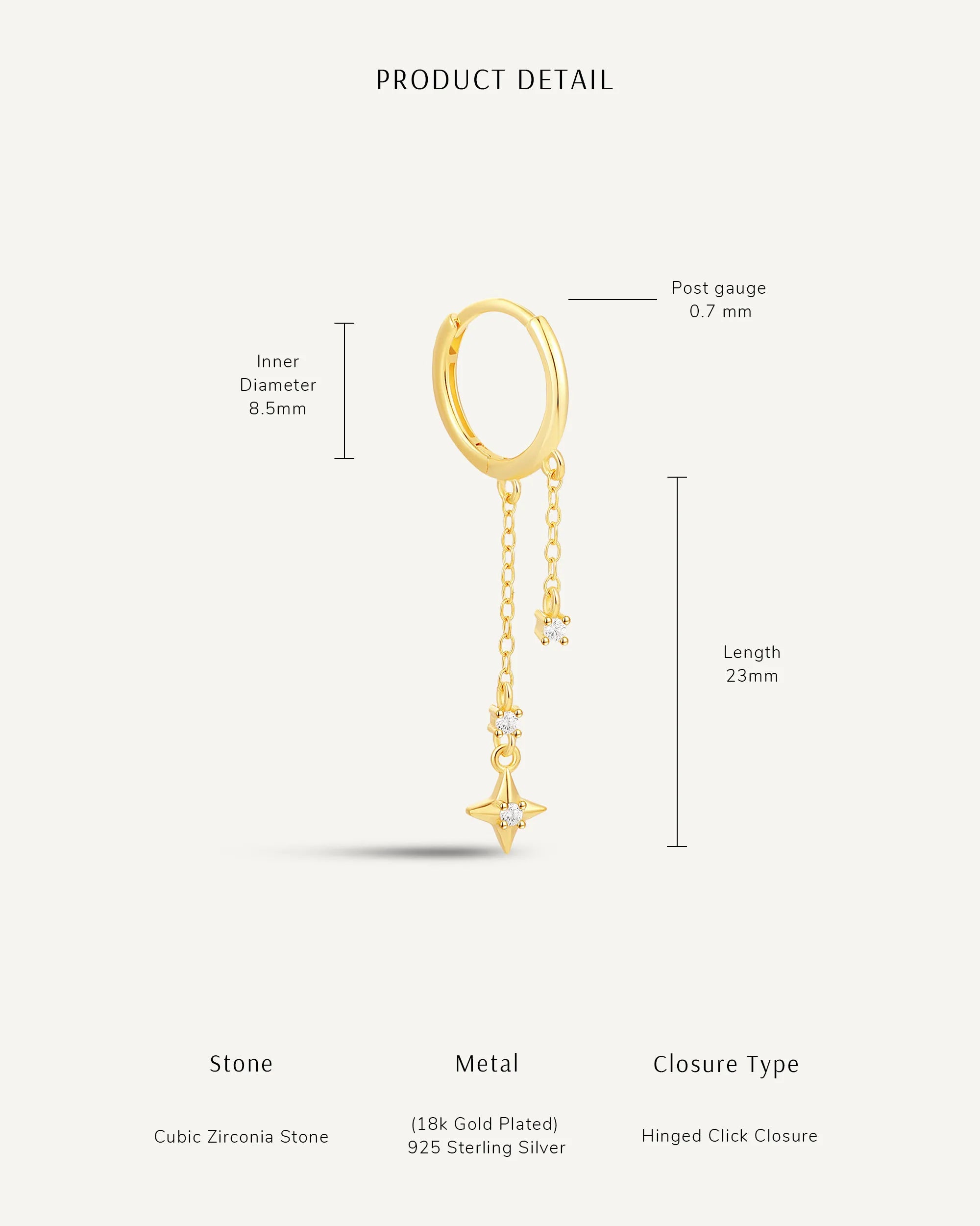 Star Drop Chain Earrings In Gold