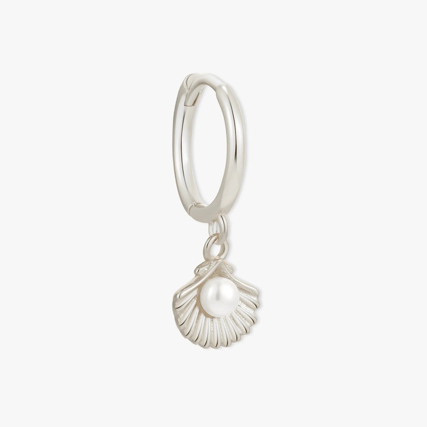 Shell Pearl Dangle Hoops in Silver