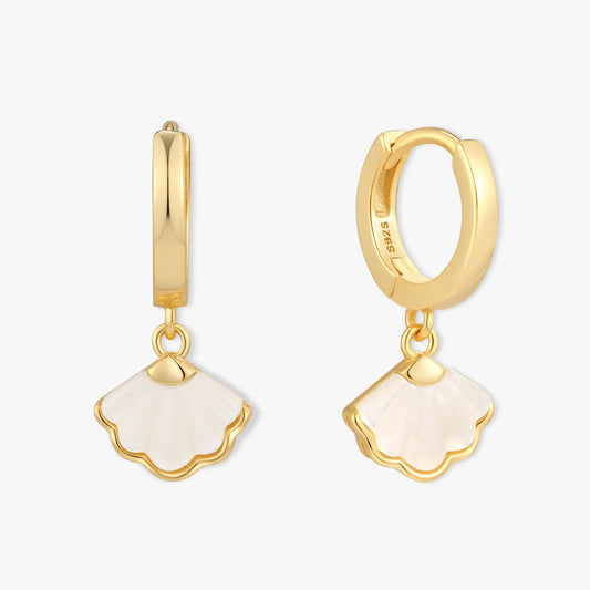 Mother of Pearl Shell Dangle Hoops in Gold | LÉA Jewels