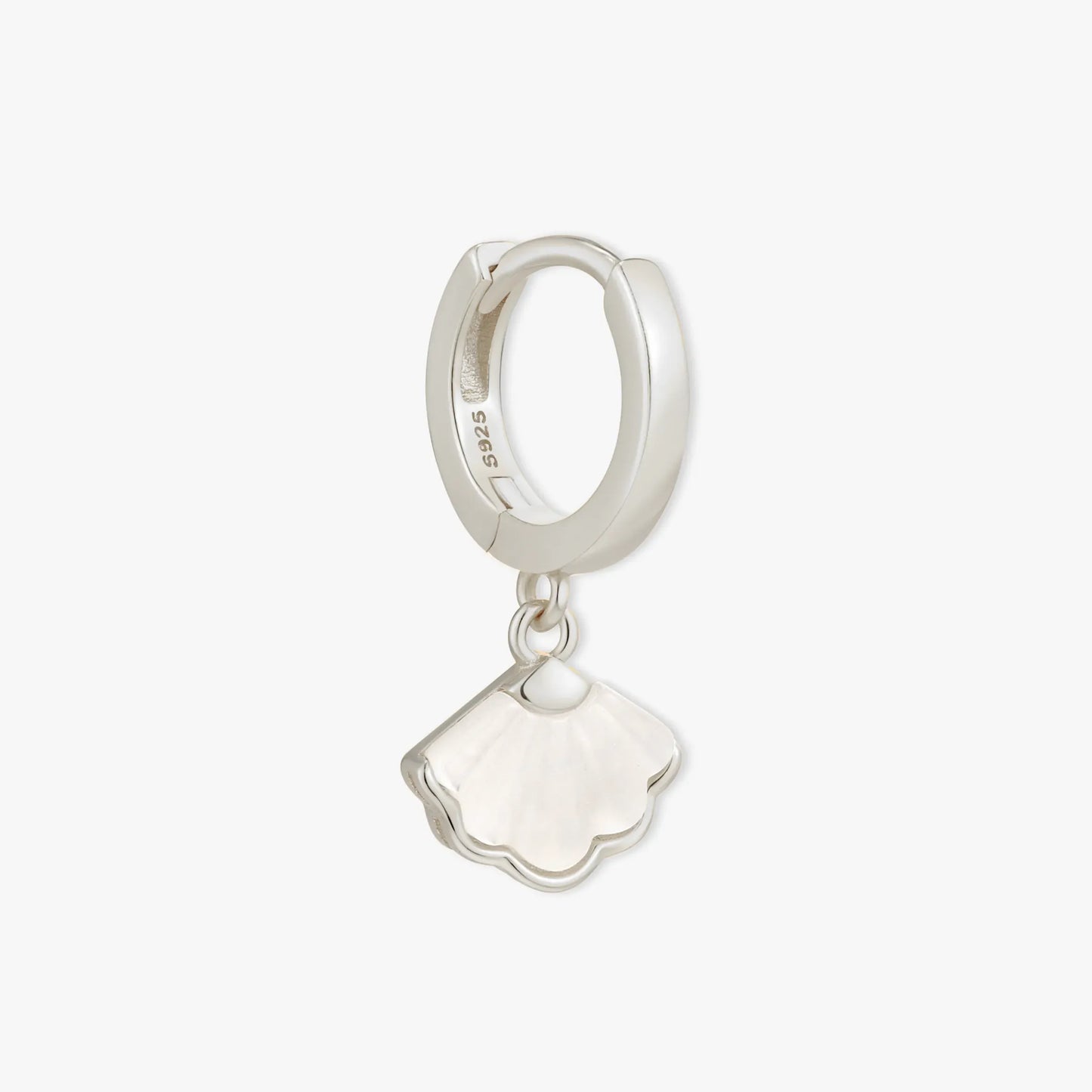 Mother of Pearl Shell Dangle Hoops in Silver