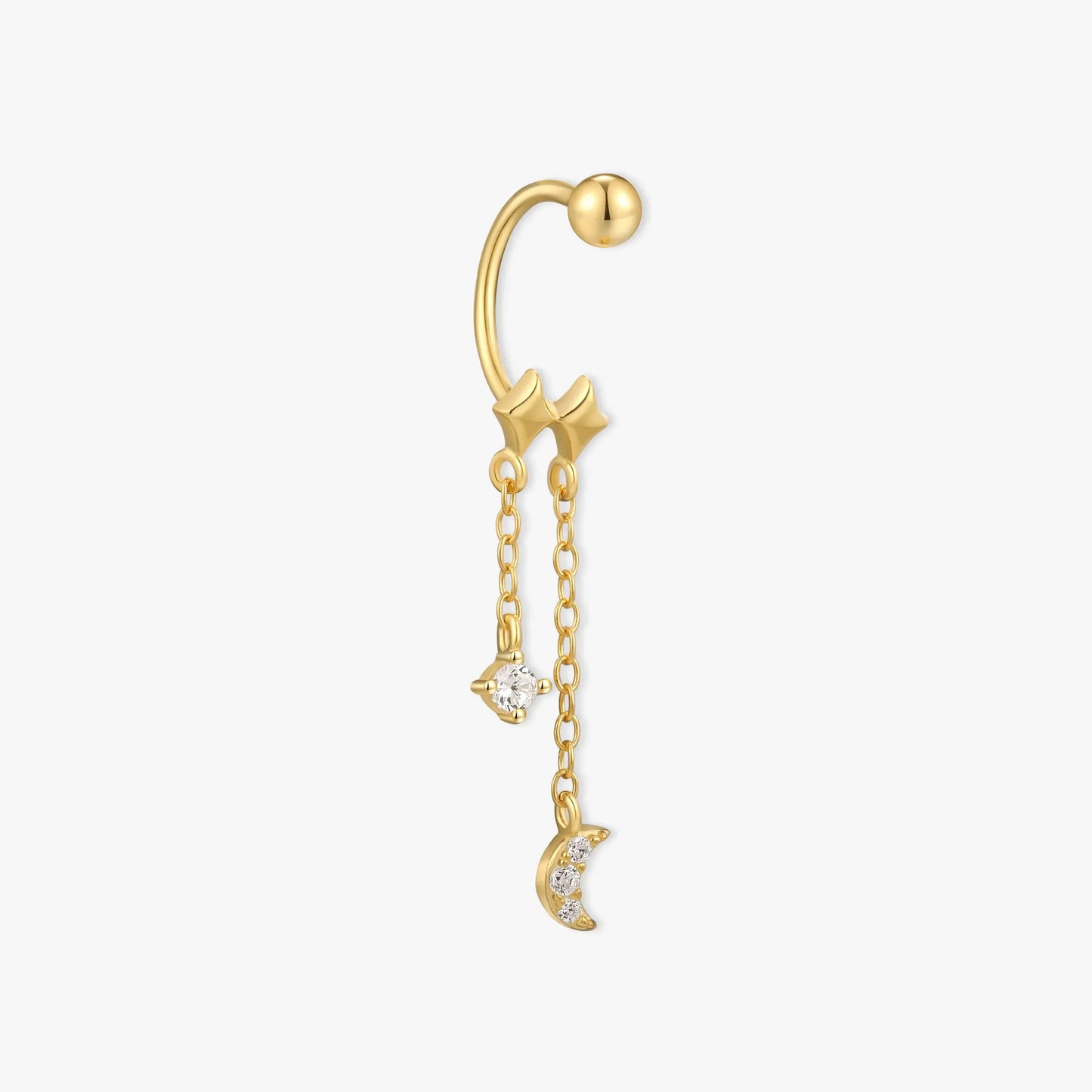 Lunar U-Barbell Dangle Earrings in Gold