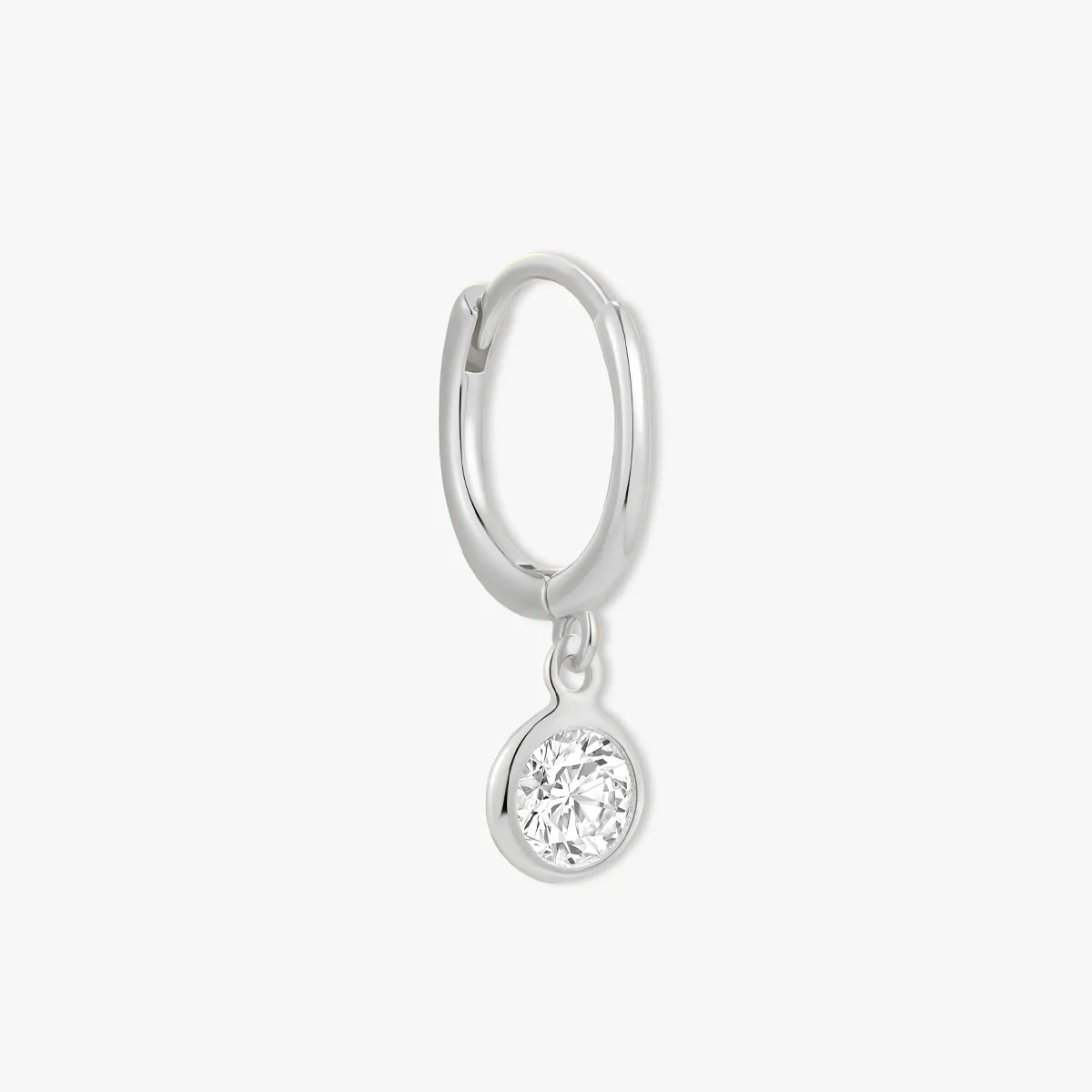 Bezel Drop Dangle Hoops in Silver